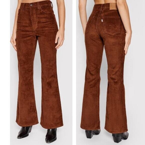 LEVI'S Premium 70's High Flare Smooth Corduroy Pant Size 27 Mahogany Rust Red - Picture 1 of 10